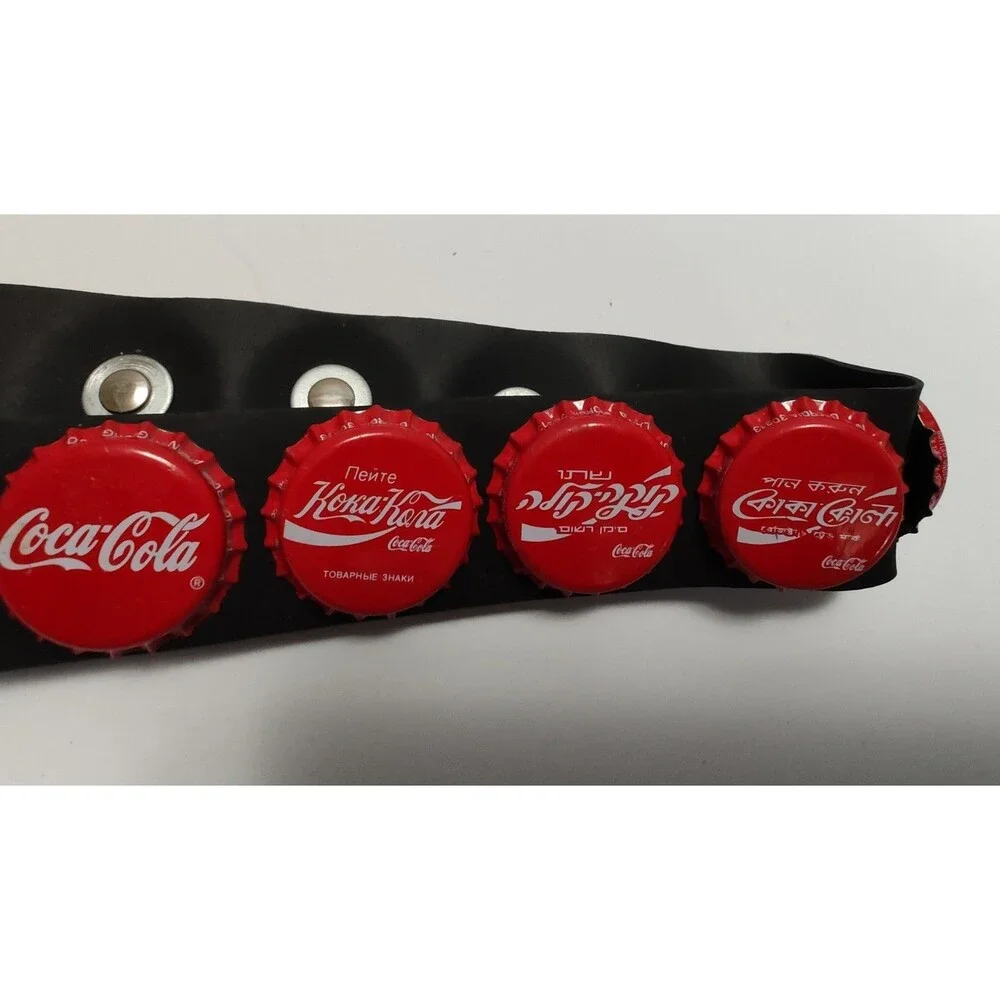 Vintage 90's COKE Rubber Belt  Coca-Cola Global Bottle Caps Chrome Punk Goth